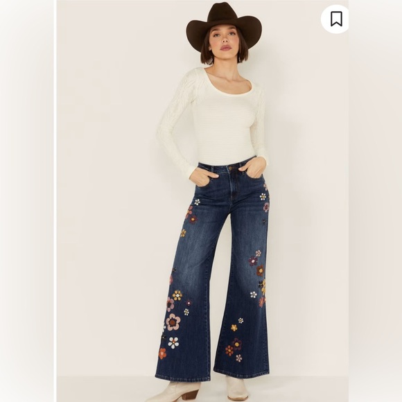 DRIFTWOOD Denim - NWOT, Driftwood Mona X Boogie Nights High Rise Floral Embroidered Flare Jeans